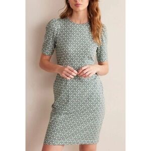 Boden Zoe Geometric Print Jersey Shift Dress Size 12 Long Blue Green